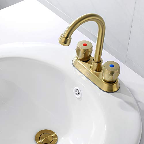 Bathroom Faucets 4 Inch Centerset Bathroom Faucet 2 Handle Faucet for Bathroom Sink with 2 and 3 Hole, Lead-Free Faucets for Bathroom Sink Vanity Rv Sink Faucet, Brushed Gold