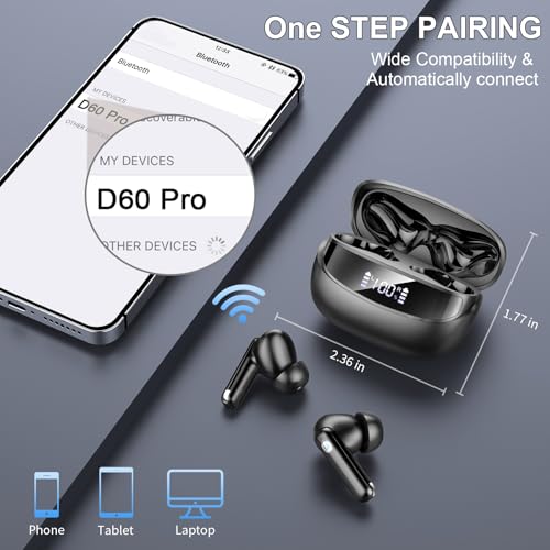 Wireless Earbuds, Bluetooth 5.4 Headphones with 4 ENC Noise Cancelling Mic, 45Hrs Playtime Bluetooth Earphones HiFi Stereo Deep Bass, in Ear Earbuds IP7 Waterproof, Wireless Headphones for Android iOS