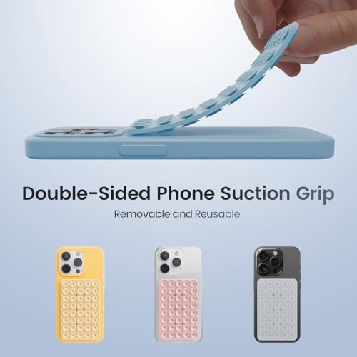 2PCS Silicone Suction Cup Phone Case Mount Double Sided, Hands-Free Phone Accessories Holder for Selfies and Videos, Silicon Sticky Phone Grip for iPhone and Android, Transparent&Black
