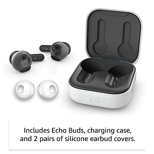 Amazon Echo Buds (newest model), True Wireless Bluetooth 5.2 Earbuds with Alexa, audio personalization, multipoint, 20H battery with charging case, fast charging, sweat resistant, Black