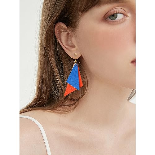 Clip On Earrings for Women Leather Dangle Drop Clip-on Women Earrings Non-Pierced Earrings (Clip-on Pink-42)