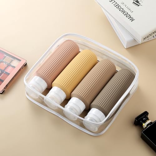 Mrsdry Travel Bottles for Toiletries, Large 6oz Travel Size Containers, BPA Free Leak Proof Tubs Refillable Liquid Accessories with Toiletry Bag for Cometic Shampoo and Lotion Soap (4 Pack)