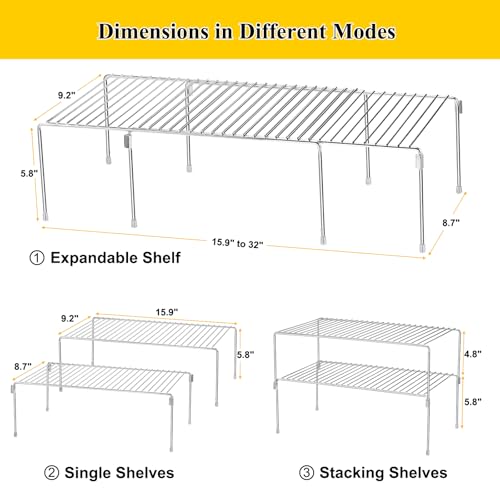 Homics Set of 2 Kitchen Cabinet Organizer Shelves, Stackable Organizer and Storage for Cabinet Cupboard, Expandable Shelf Risers Plate Rack with Anti-slip Plastic Liner