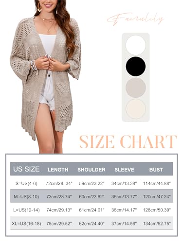 Famulily Womens Crochet Knit Cardigan Hollow Out Open Front Cover Ups Tops Summer Cardigan Beige S