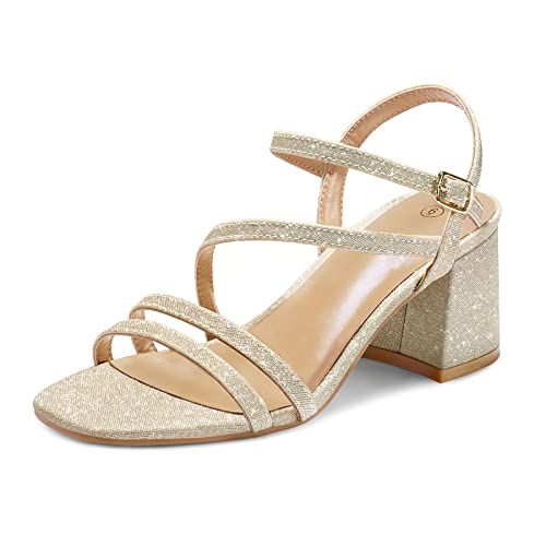 mysoft Women's Strappy Low Chunky Block Heel Sandals Open Toe Dress Shoes