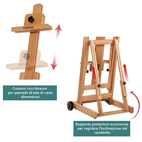 VISWIN Studio H-Frame Easel, Tilting Flat & Adjustable Beech Wood Art Easel for Painting, Movable Large Easel Stand for Adults, Artists, Hold 1 or 2 Canvas up to 78" - Natural