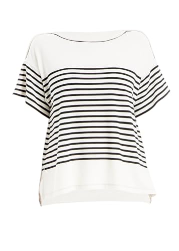 Max Studio Women's Stripe Short Sleeve Knit Blend Top US X-Small, Cream/Black