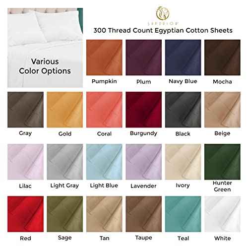 Superior Egyptian Cotton 300 Thread Count Bed Sheet Set, 1 Elastic Deep Pocket Fitted Sheets, 1 Flat Sheet, 1 Pillowcases, Soft Bedding, Luxury Sheets, Sateen Weave, Twin, Sage