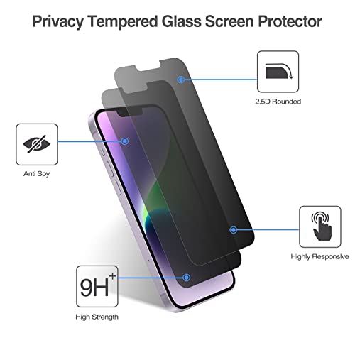 ProCase 2 Pack Privacy Screen Protector for 6.7 Inch iPhone 14 Plus/iPhone 13 Pro Max, 9H Anti Spy Dark Tempered Glass Screen Film Guard for iPhone 14 Plus 2022/ iPhone 13 Pro Max 2021, Case Friendly