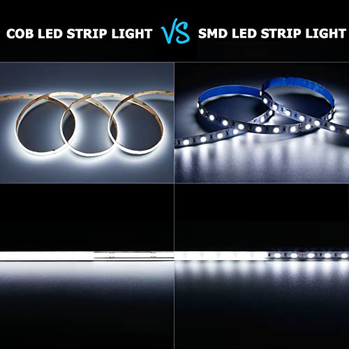 KXZM 24V COB LED Strip Light Cool White 6000K 2400LEDs 16.4ft(5M) CRI 93+ 4500lm Uniform Glow Dotless Flexible IP20 Not Waterproof LED Tape Lights for DIY Bedroom Kitchen Home Decor(No Power Supply)
