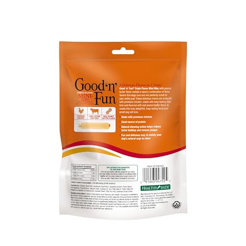 Good 'n' Fun Triple Flavor Mini Ribs with Peanut Butter Flavor, 8 Ounce, Treat Your Small Dog to a Long-Lasting Rawhide Chews