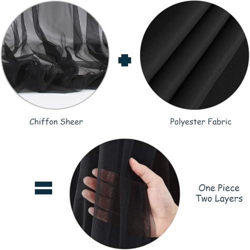 Two Layers Backdrop Made with One Piece Chiffon Tulle & Polyester for Professional Extra Wide Blackout Curtains (Black, 20 x 8 ft)