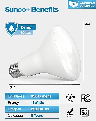 Sunco 64 Pack BR30 Light Bulbs LED, Recessed Can Light Bulbs, Indoor Flood Bulb, 850 LM, 11W (65W Equivalent), 2700K Soft White, Dimmable, E26 Base, for Home, Kitchen, Bedroom UL.