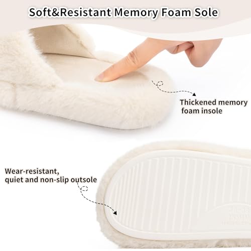 GOEWY Fuzzy Slippers for Women Indoor Outdoor Fluffy House Womens Slippers with Memory Foam Anti-Skid Sole Gifts for Mom Ladies