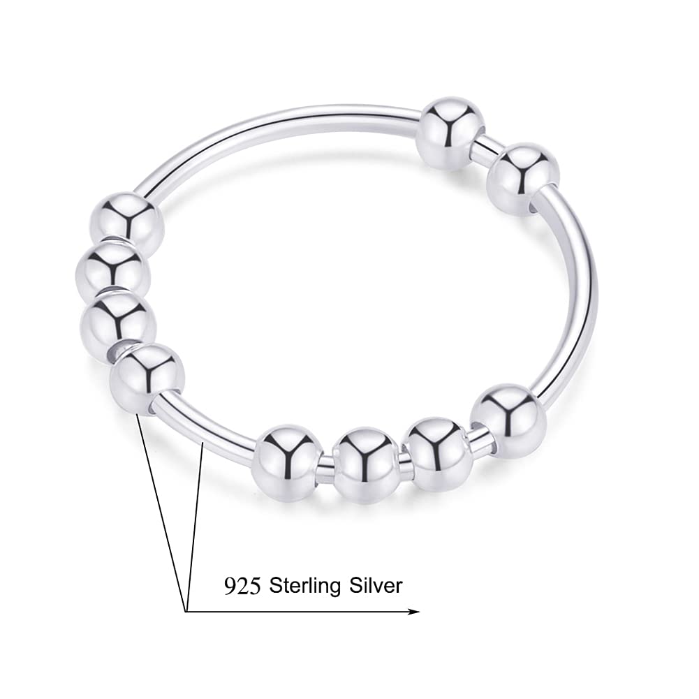 Jacruces 925 Sterling Silver Rings Anxiety Ring for Women Men Fidget Rings for Anxiety Women Gold Ring Anxiety Ring with Beads Spinner Ring for Anxiety Spinning Ring Fidget Jewelry thumb rings size 7