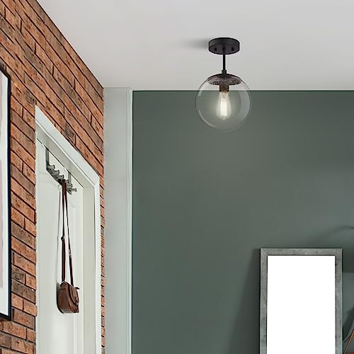 Design House 588517-SG Gracelyn Modern Indoor Dimmable Semi-Flush Ceiling Light with Clear Seedy Glass Globe Shade for Kitchen Hallway Bedroom, Satin Gold