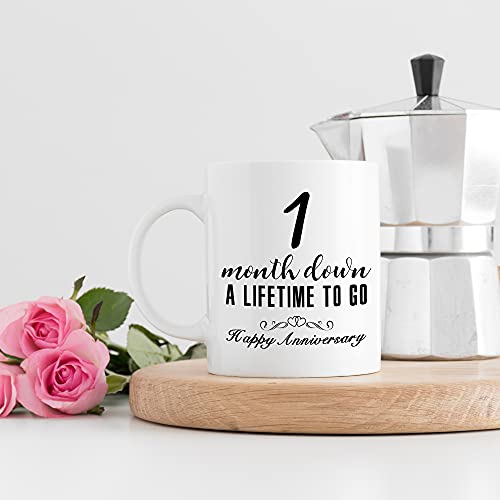 aiyaya 1 Month Anniversary Mugs for Girlfriend Boyfriend - One Month Anniversary Mug for Him Her Couple Lovers - 1 Month Down A Lifetime To Go Happy Anniversary Mug - 11 oz Coffee Mug