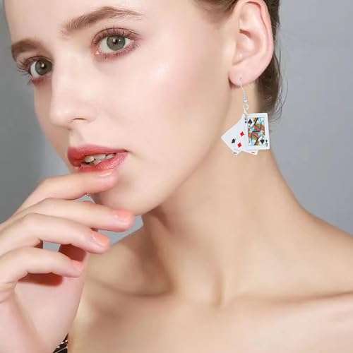 Seakuur Casino Punk Poker Irregular Women Drop Earring Playing Card Alloy Casual Ear Jewelry Party Hip Hop Jewellery (A)