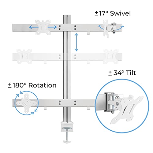 Stand Steady 4 Monitor Mount Desk Setup - Heavy-Duty Height Adjustable Monitor Stand, Swivel Arm with Clamp-On Base, Four Screen VESA Mount Fits Most LCD/LED Monitors 17-32 in. (Silver, 4 Mounts)