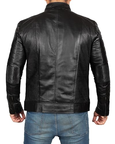 Decrum Motorcycle Jackets for Men - Men's Leather Jacket | [1100097] Diamond 1 Black, XXXL