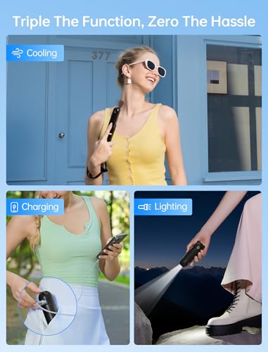 JISULIFE Handheld Mini Fan, 3 IN 1 USB Rechargeable Portable Fan [12-19 Working Hours] with Power Bank, Flashlight, Pocket Design for Travel/Summer/Concerts/Lash, Gifts for Women (Black)