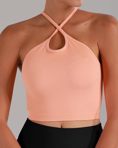 Sunzel Free to Be Tank, Ribbed Crop Tops for Women Summer Tank Tops Cute No pad Racerback Camisole Cropped Workout Gym Yoga Classic Blue Lilac(2pcs) M
