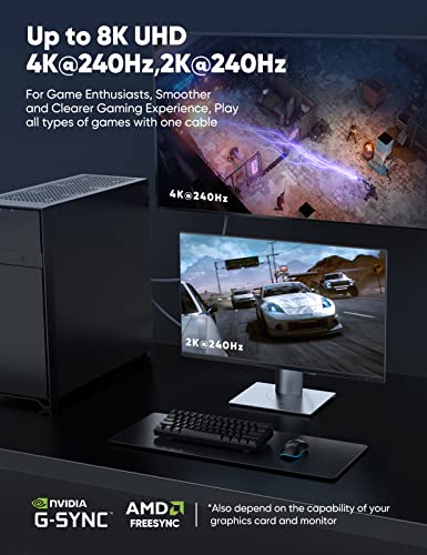Capshi DisplayPort Cable 1.4, 8K DP Cable 3.3FT (8K@60Hz, 4K@144Hz, 2K@240Hz) HBR3 Support 32.4Gbps, HDCP 2.2, HDR10 FreeSync G-Sync for Gaming Monitor 3090 Graphics PC (Red)