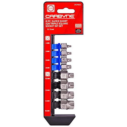 CARBYNE 8-Piece XZN Triple Square Super Short Low Profile Bit Socket Set - 12 Point | 4mm to 16mm, Dual-Drive: Internal Square Drive & External Hex Drive • From a Family-Run Tool Company in the U.S.