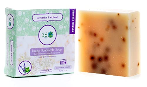 360Feel Lavender Patchouli Soap - 5oz Castile Handmade Soap bar- Refreshing Earthy with peppermint leaves Skin Scrub Exfoliation - Man Soap-Essential Oils - Gift ready