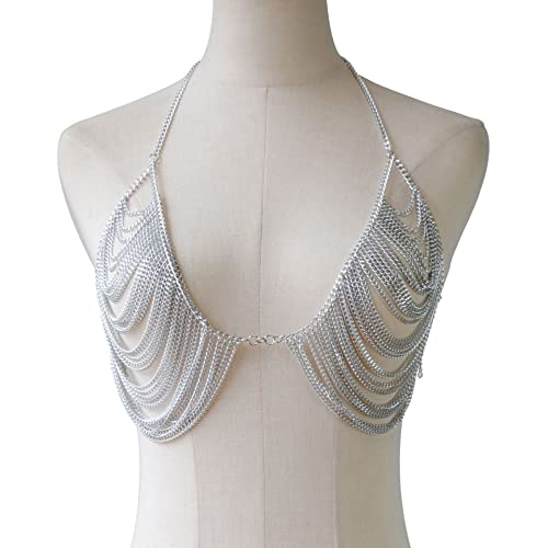 YWCUTE Women's sexy Body Chain Multi layer Chest Chain Fashion bra Chain Accessories Gift Body Jewelry(silver-1015)