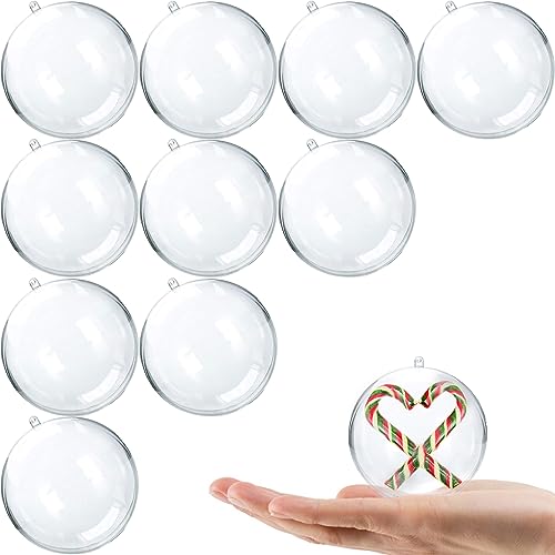 Jishi 10pk Clear Plastic Christmas Ornaments for Crafts Fillable DIY Christmas Ornaments Balls 60mm Acrylic Ornaments for Christmas Tree Decorations, Hanging Christmas Decorations Home Decor Supplies