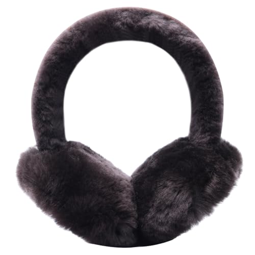 Harssidanzar Real Fur Winter Earmuffs for Men Women, Genuine Fur Earmuff, Sheepskin Ear muffs,Foldable Earmuffs, Outdoor Earmuffs, Ski Earmuffs HU301US,Black