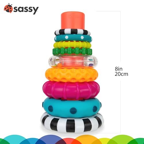 Sassy Stacks of Circles Stacking Ring STEM Learning Toy, Age 6+ Months, Multi, 9 Piece Set