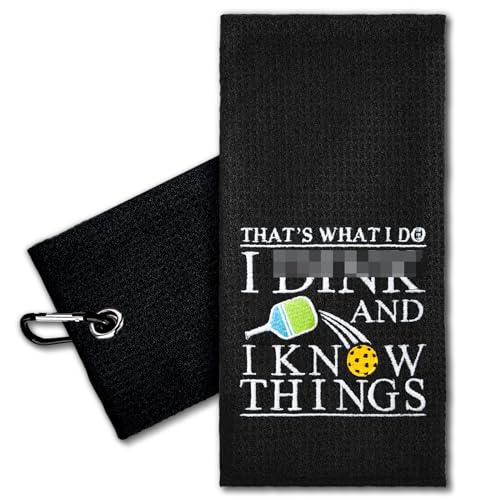 ERHACHAIJIA That's What I Do I and I Black Embroidered Pickleball Sports Towel with Clip. Funny Pickleball Gifts for Men Women Pickleball Lover, Birthday Father's Day