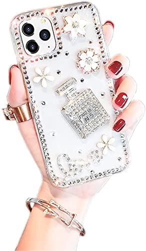 Flowers iPhone 13 Pro Max Case Diamond Case for Woman,3D Glitter Sparkle Bling Case Luxury Shiny Crystal Rhinestone Diamond Bumper Clear Protective Case Cover for iPhone 13 Pro Max Case 6.1''