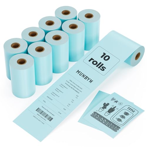 MUNBYN 2 1/4" x 50' Blue Thermal Paper, 58mm Receipt Paper(10 Rolls), BPA Free Thermal Receipt Paper Fits All 58mm Mini Thermal POS Printer, Square Terminal Credit Card Machines