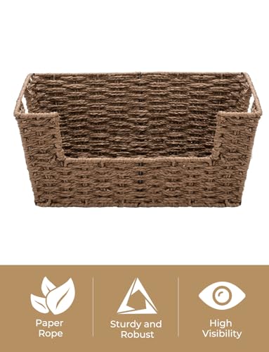 StorageWorks Round Paper Rope Woven Basket for Pantry Organizers and Storage, Stackable Pantry Storage Baskets for Shelves, Brown, 2-Pack
