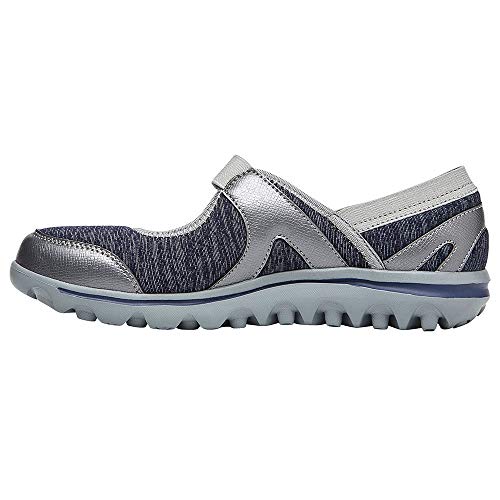 Propét Womens Onalee Mary Jane Flat, Grey/Black, 8.5 Wide US