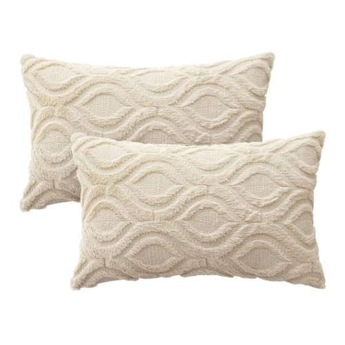 MIULEE Light Purple Throw Pillow Covers 16x16 Inch, Soft Plush Faux Wool Couch Pillow Covers Set of 2 Decorative Farmhouse Boho Throw Pillows for Sofa Living Room Bed