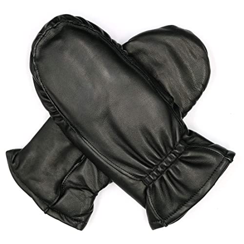 Harssidanzar Womens and Kids Lambskin Leather Outdoor Mittens Gloves Thermolite Lined,Black, XS