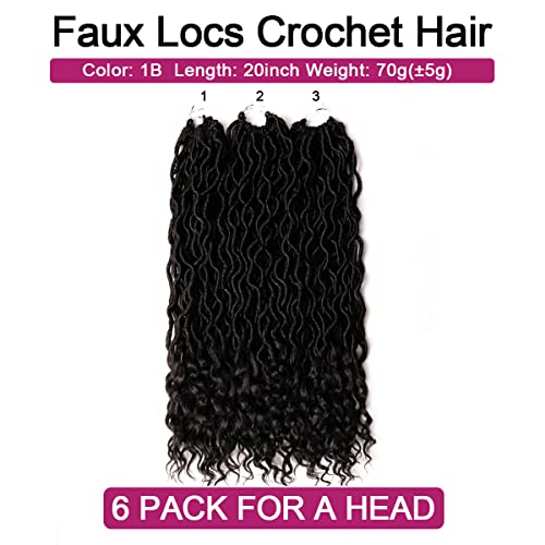 Goddess Locs Crochet Hair - 6 Packs 14 Inch Curly Faux Locs Crochet Hair For Black Women, Pre Looped Crochet Hair Wavy Faux Locs Synthetic Braids Hair Extensions(14Inch, T1B-27#)