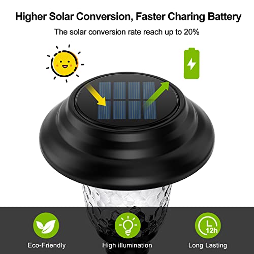 Balhvit Glass Solar Lights Outdoor, 2 Pack Super Bright Solar Pathway Lights, Up to 12 Hrs Long Last Auto On/Off Garden Lights Solar Powered Waterproof, Stainless Steel LED Landscape Lighting for Yard