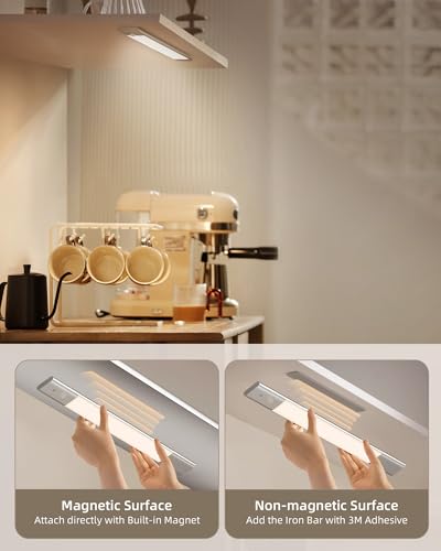 EZVALO Under Cabinet Lighting, 2200mAh Detachable Battery, 76 LED Dimmable Closet Lights, 3 Color Temps, Wireless Motion Sensor Light for Stairway, Kitchen, Wardrobe