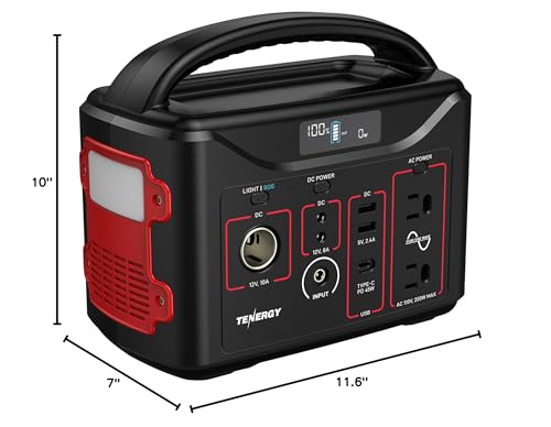 Tenergy T320 Portable Power Station, 300Wh Battery, 110V/200W (Surge 400W) Two Pure Sine Wave AC outputs, USB type C PD 45W, Solar Ready Mobile Power for Outdoors Camping Vans RV, Emergency Backup