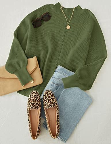 TECREW Women's Batwing Long Sleeve Crew Neck Pullover Sweater Soft Ribbed Knit Sweater Top, Navy, X-Large