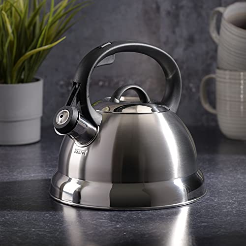 Mr. Coffee Flintshire Stainless Steel Whistling Tea Kettle, 1.75-Quart, Brushed Satin