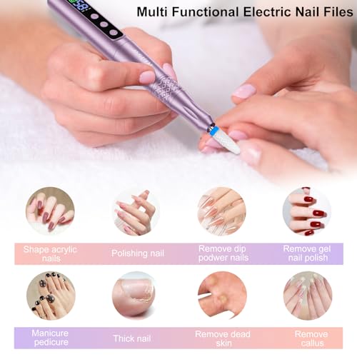 Welan Electric Nail Drill Professional, Cordless Nail Drill, 35000RPM Professional Nail Drill, Portable Efile Nail Drill Machine for Acrylic and Gel Nail with Manicure and Polishing Tool Set (Grey)