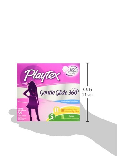 Playtex Simply Gentle Glide Tampons, Multipack (18ct Regular/18ct Super Absorbency), Fragrance-Free - 36ct