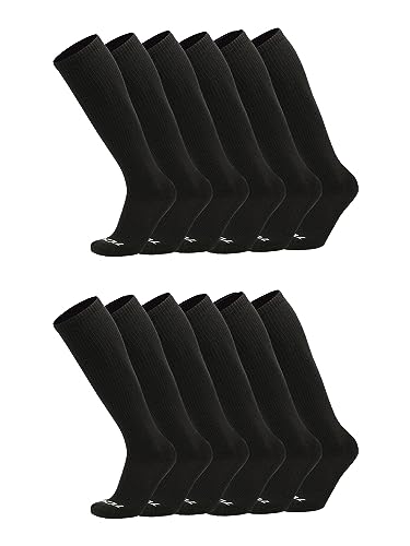TCK Over the Calf Work Socks 12 Pair Moisture Wicking for Men and Women (Black, Medium)