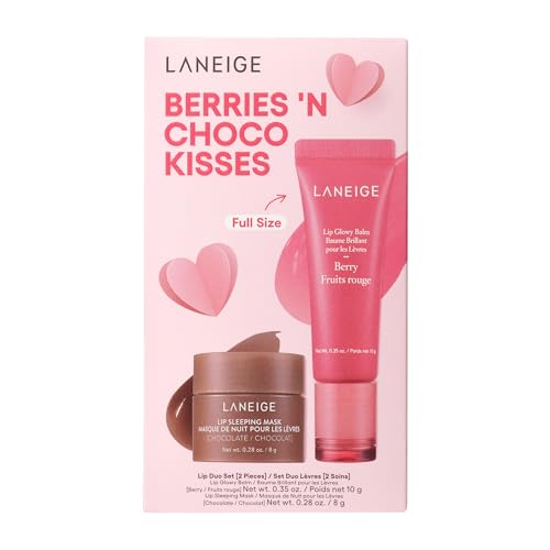 LANIEGE Berries N' Choco: Lip Glowy Balm Berry, Lip Sleeping Mask Chocolate, Nourish, Hydrate, Vitamin C and Murumuru Butter